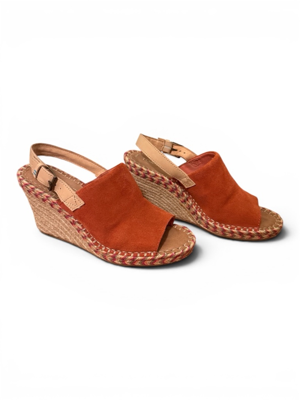 Toms Rusty Orange Suede Espadrille Wedge Slingbacks Leather Size 8.5